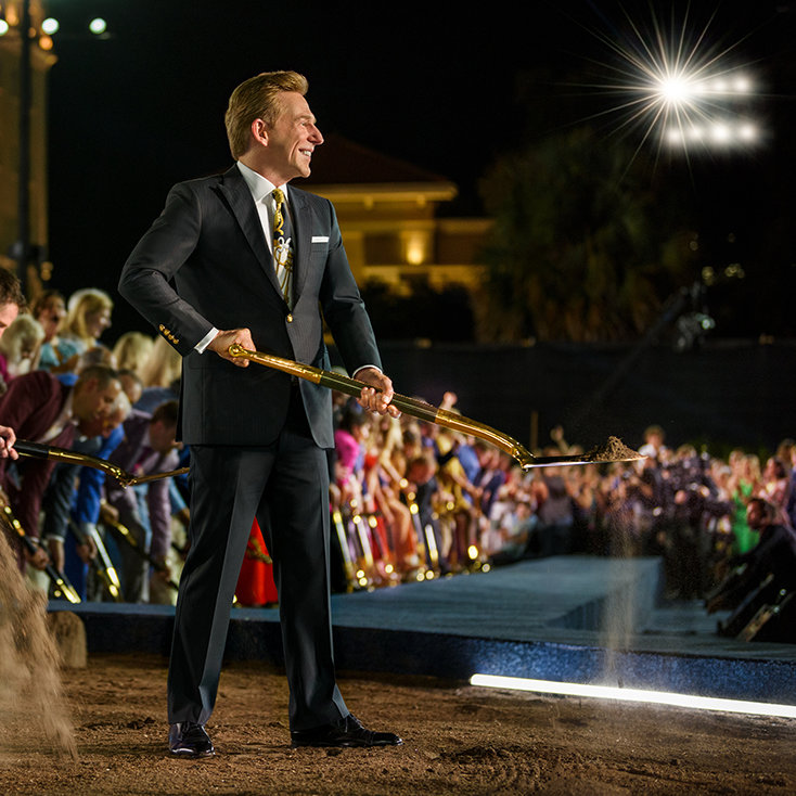Mr. Miscavige leads the ceremonial turning of the first earth for L. Ron Hubbard Hall.