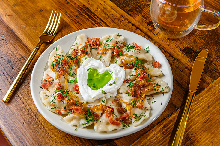 Varenyky, traditional Ukrainian dumplings, are among the specialties served at Nubo Café & Bakery as part of its Ukrainian and European-inspired menu.